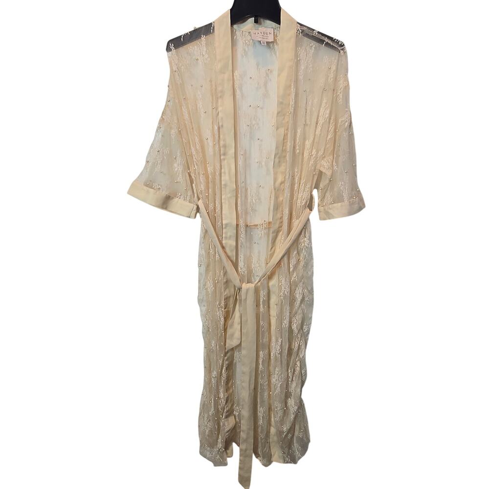 Hayden Los Angeles lace and pearl robe beige sz M cottage fairy chic